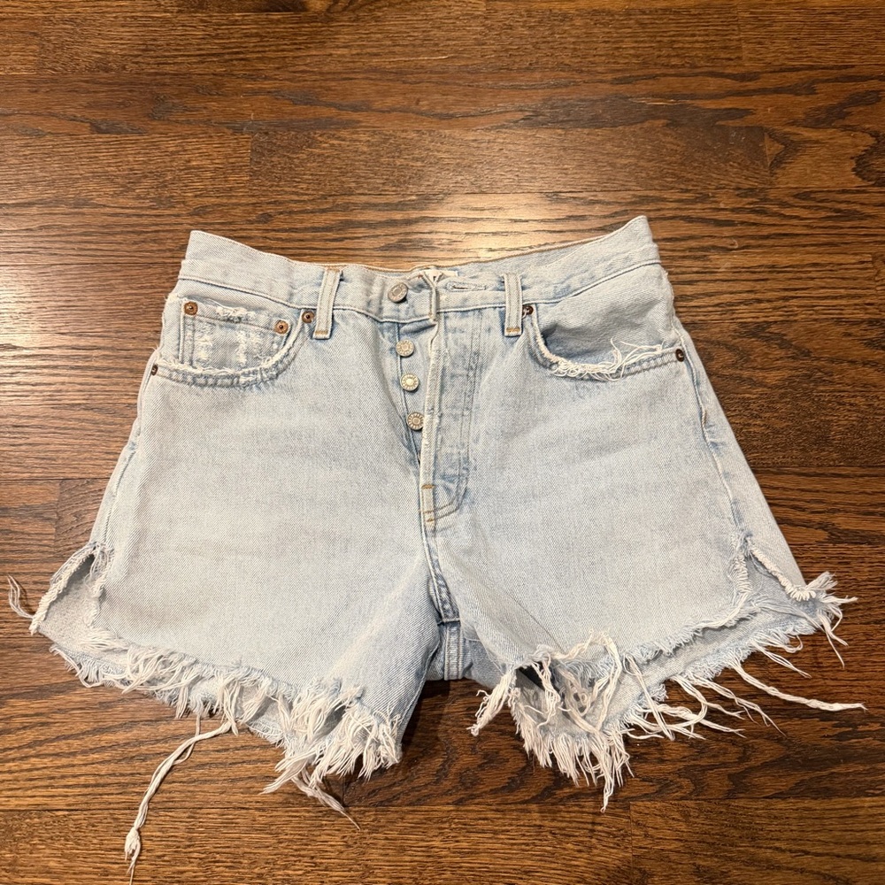 Agolde Frayed Hem Light Wash Jean Shorts